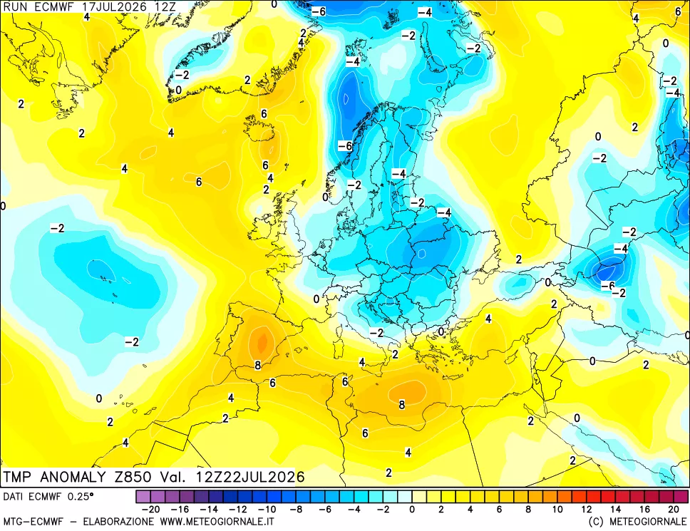 mappa 850 hPa Temp Anomaly vs Cli.No 1981-2010