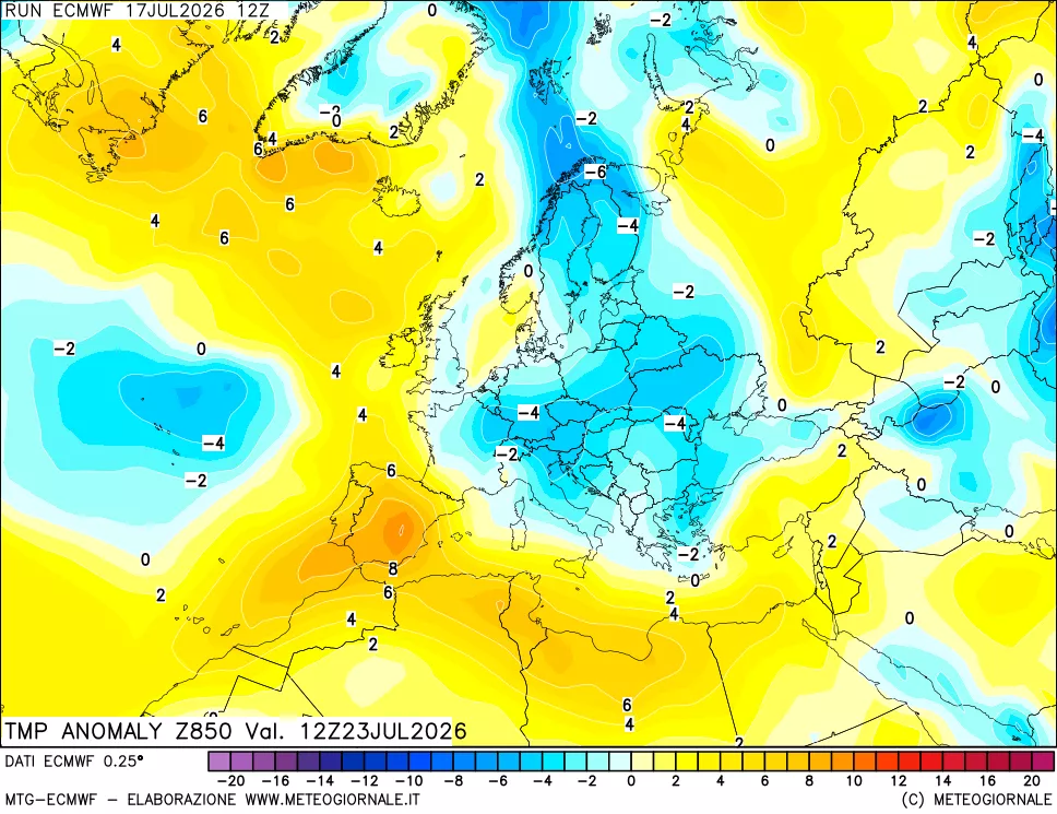 mappa 850 hPa Temp Anomaly vs Cli.No 1981-2010