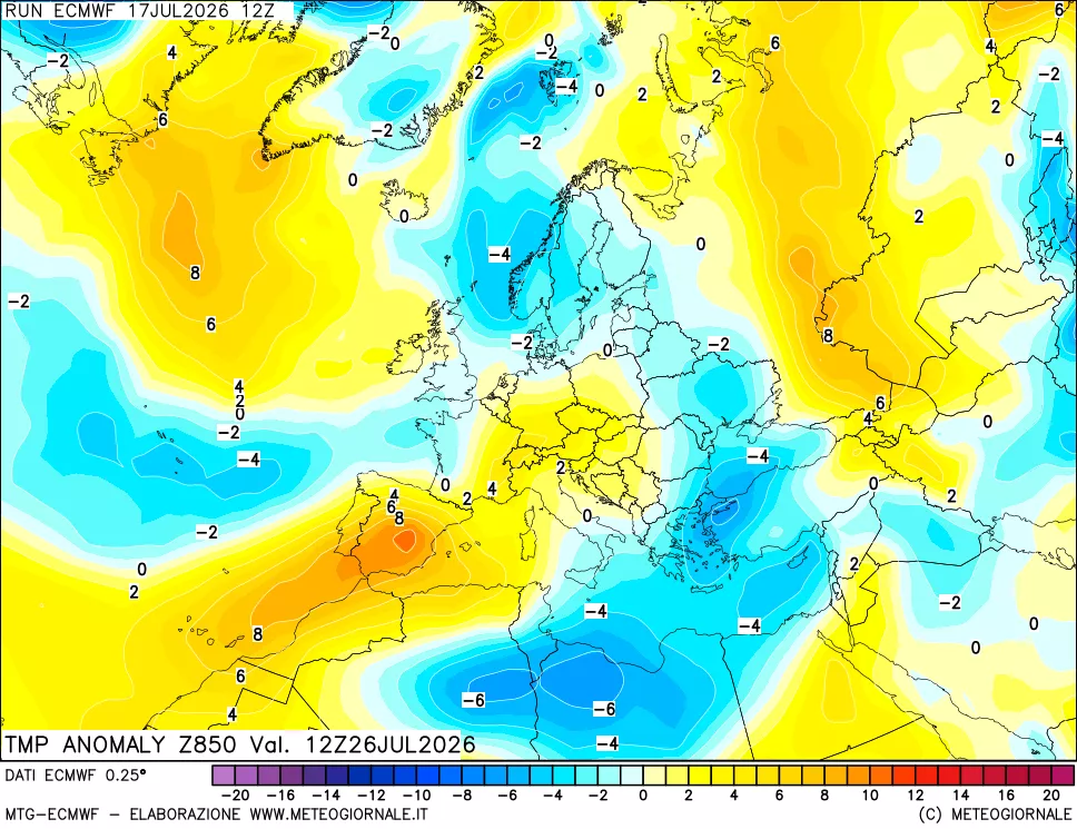 mappa 850 hPa Temp Anomaly vs Cli.No 1981-2010