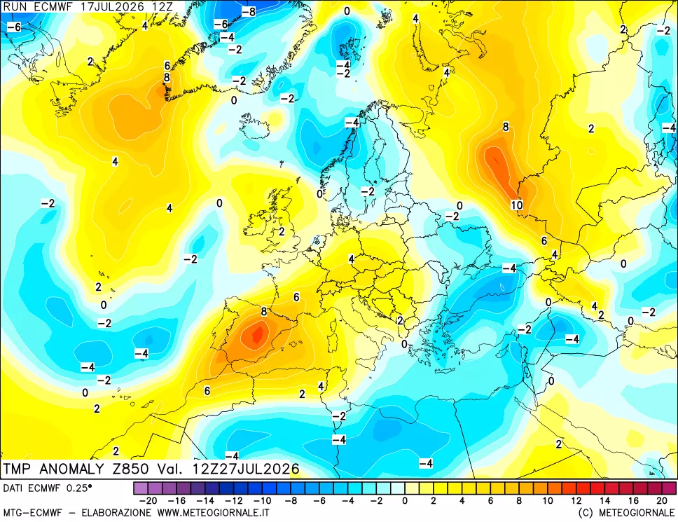 mappa 850 hPa Temp Anomaly vs Cli.No 1981-2010