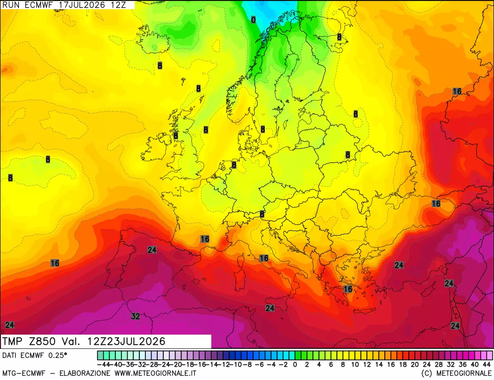 mappa Temperatura a 850 hPa