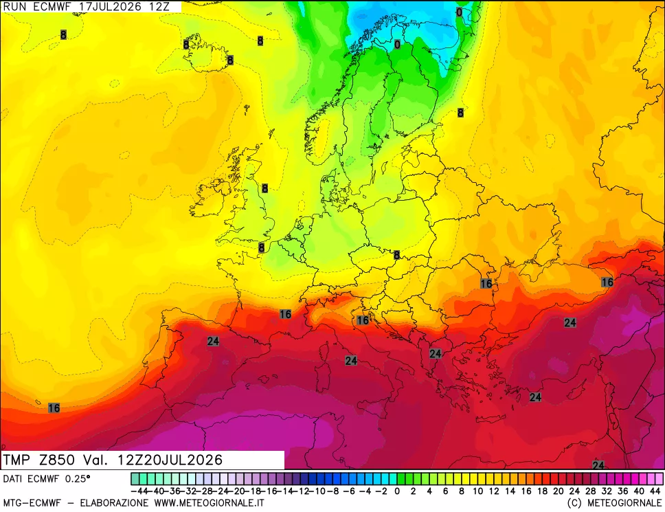 mappa Temperatura a 850 hPa