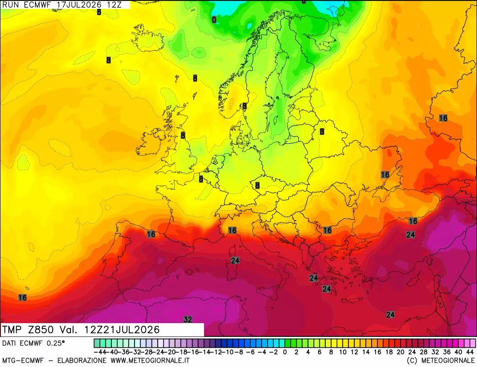 mappa Temperatura a 850 hPa