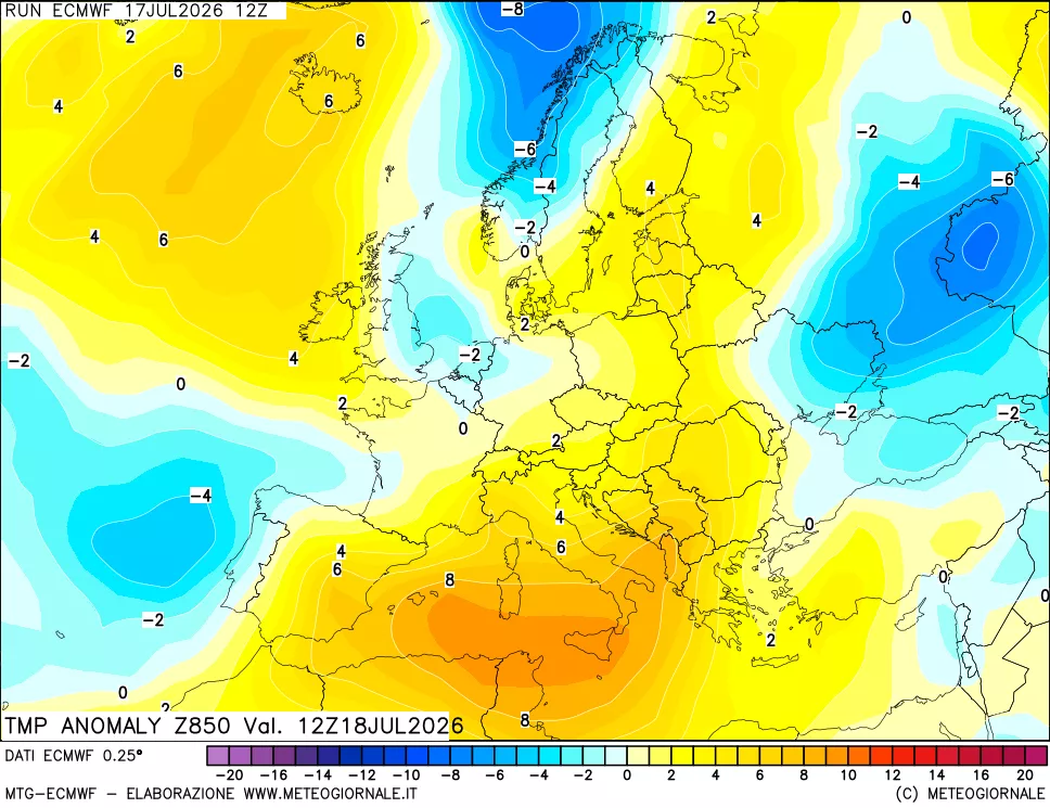 mappa 850 hPa Temp Anomaly vs Cli.No 1981-2010