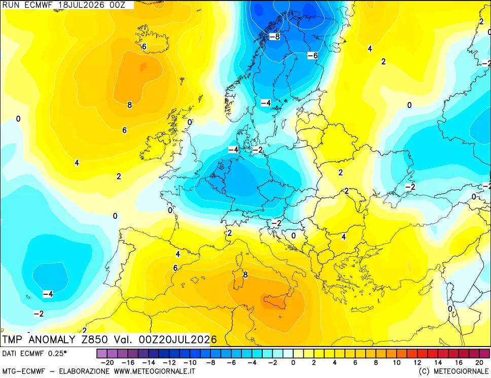 mappa 850 hPa Temp Anomaly vs Cli.No 1981-2010
