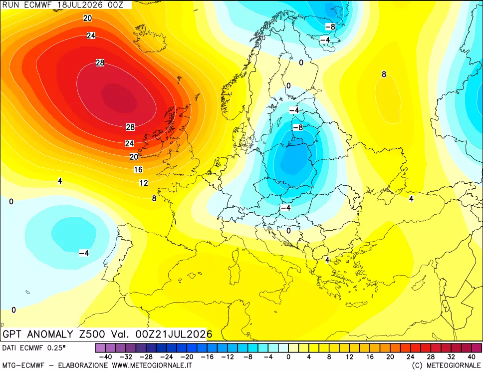 mappa 500 hPa GPT Anomaly vs Cli.No 1981-2010