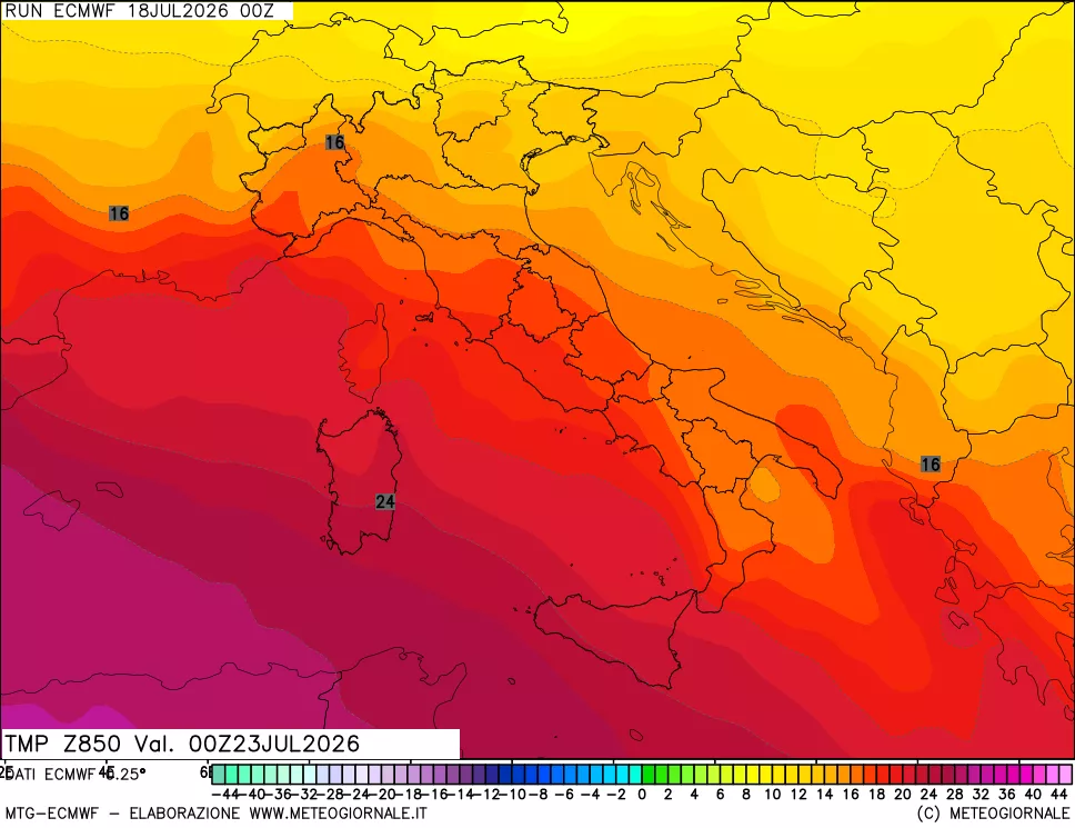 mappa Temperatura a 850 hPa