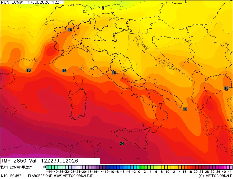 mappa Temperatura a 850 hPa