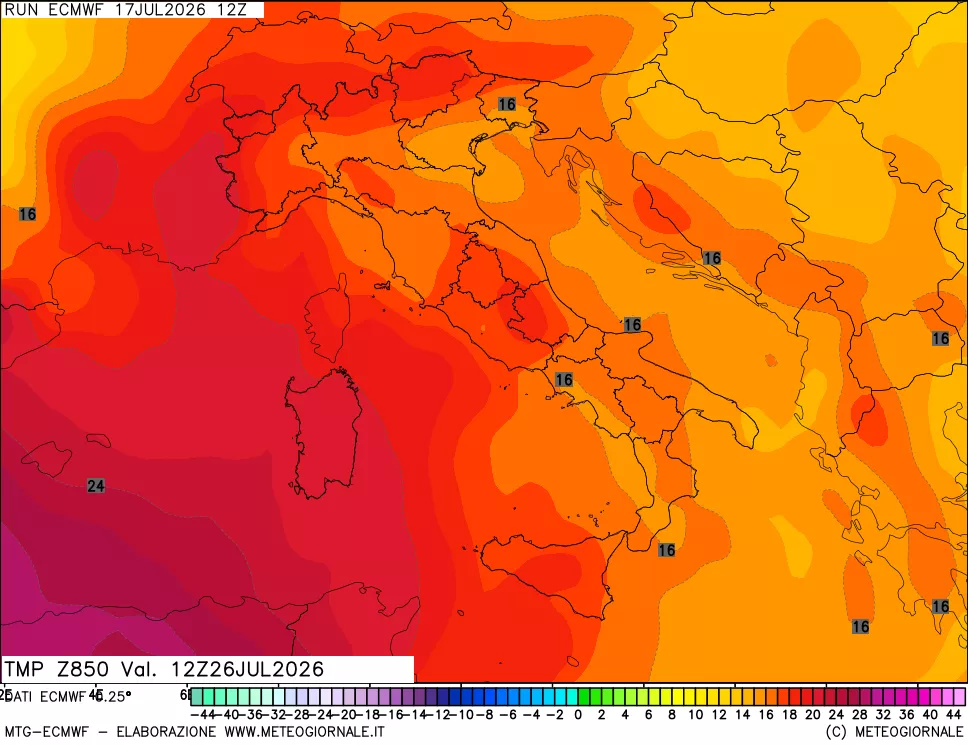 mappa Temperatura a 850 hPa