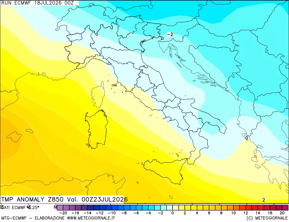 mappa 850 hPa Temp Anomaly vs Cli.No 1981-2010