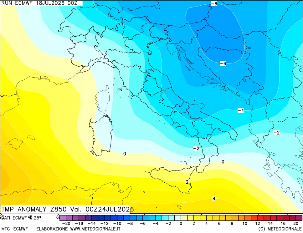 mappa 850 hPa Temp Anomaly vs Cli.No 1981-2010