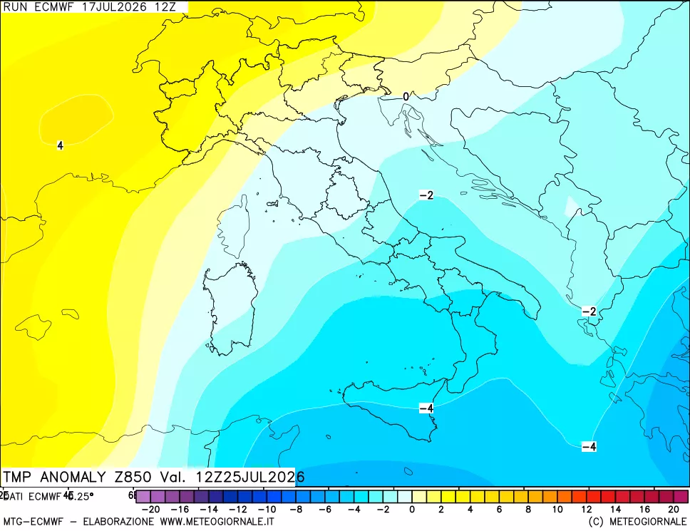 mappa 850 hPa Temp Anomaly vs Cli.No 1981-2010