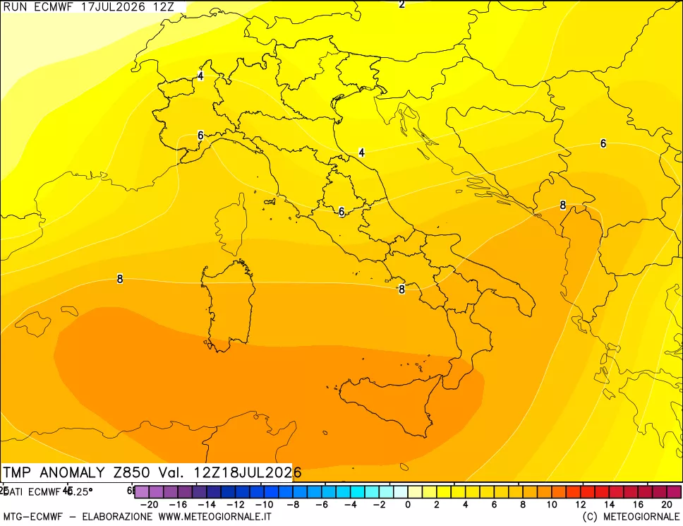 mappa 850 hPa Temp Anomaly vs Cli.No 1981-2010