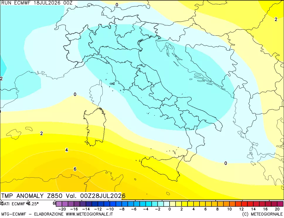 mappa 850 hPa Temp Anomaly vs Cli.No 1981-2010
