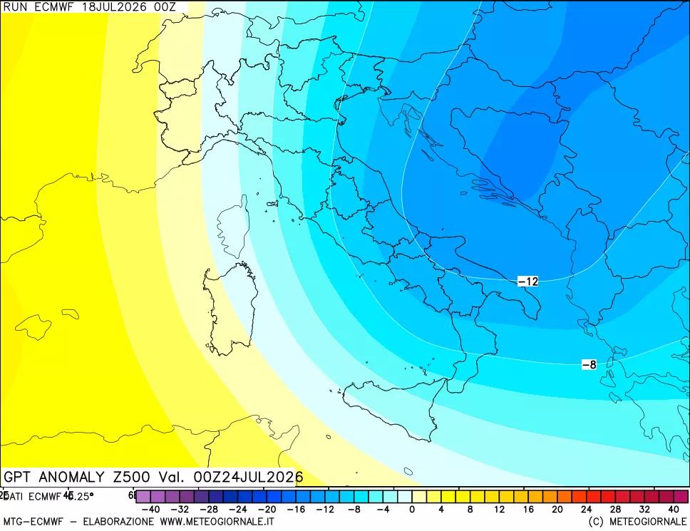 mappa 500 hPa GPT Anomaly vs Cli.No 1981-2010