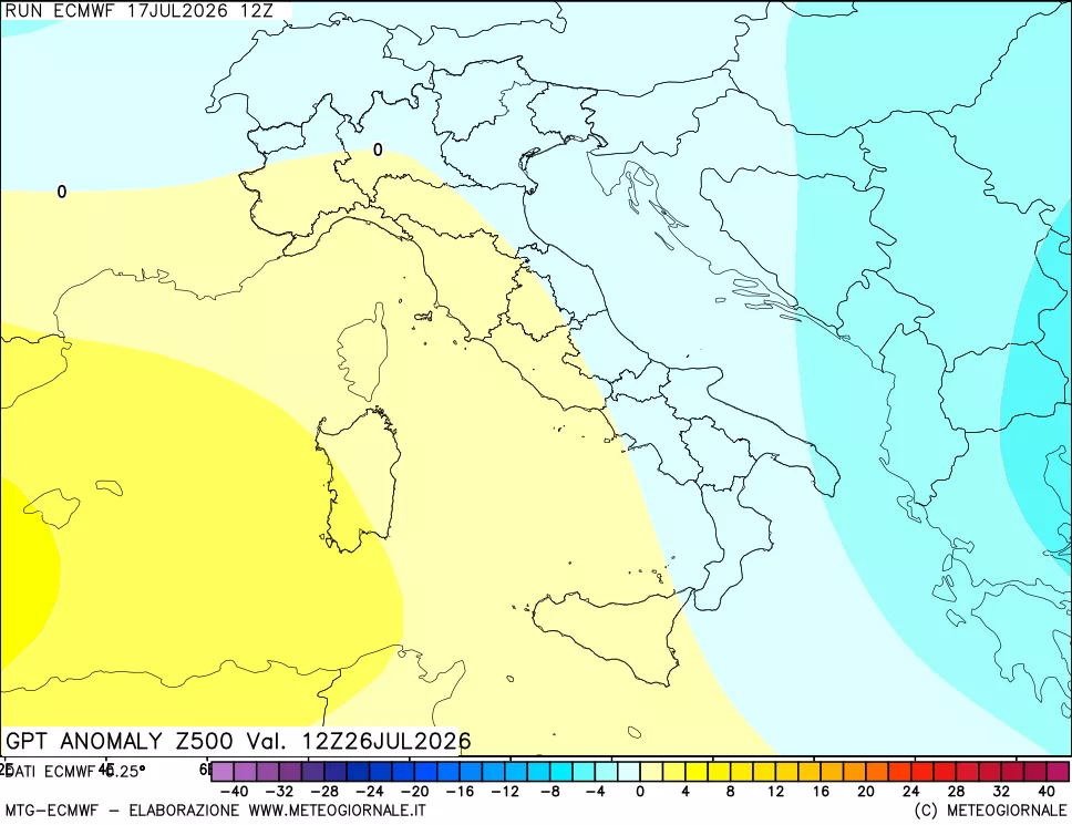 mappa 500 hPa GPT Anomaly vs Cli.No 1981-2010