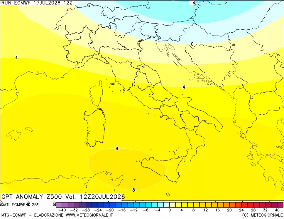 mappa 500 hPa GPT Anomaly vs Cli.No 1981-2010