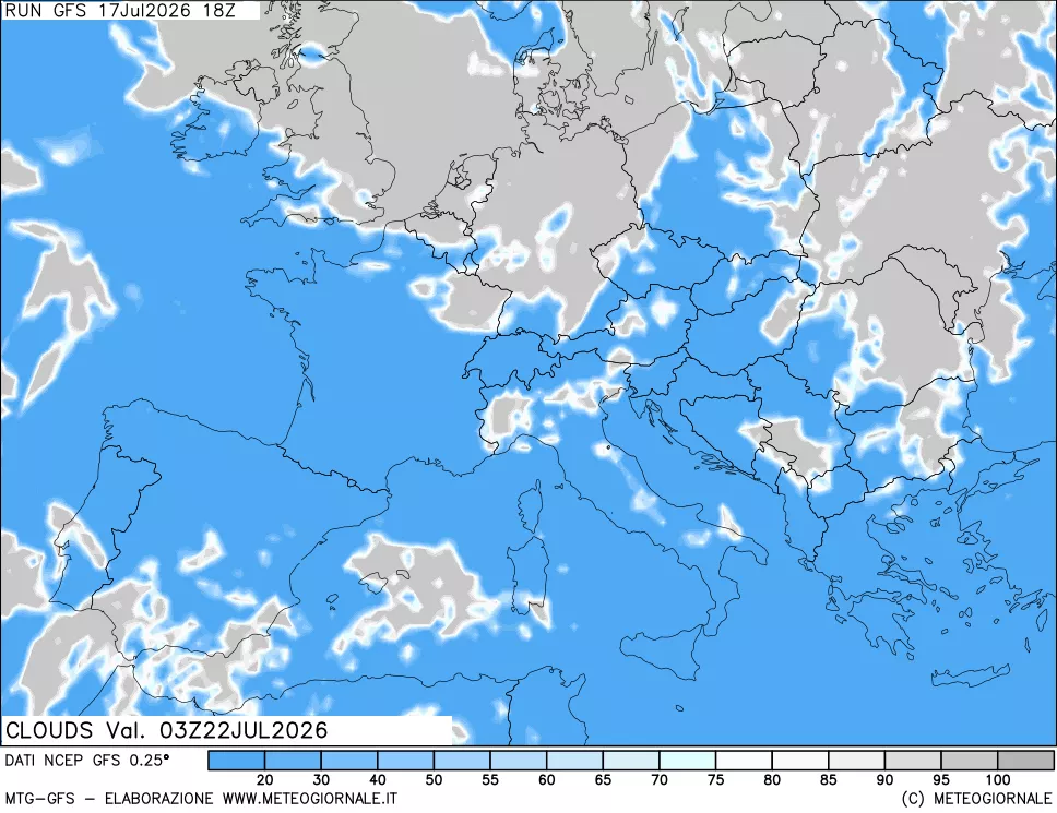 mappa Nuvolosit&agrave; totale
