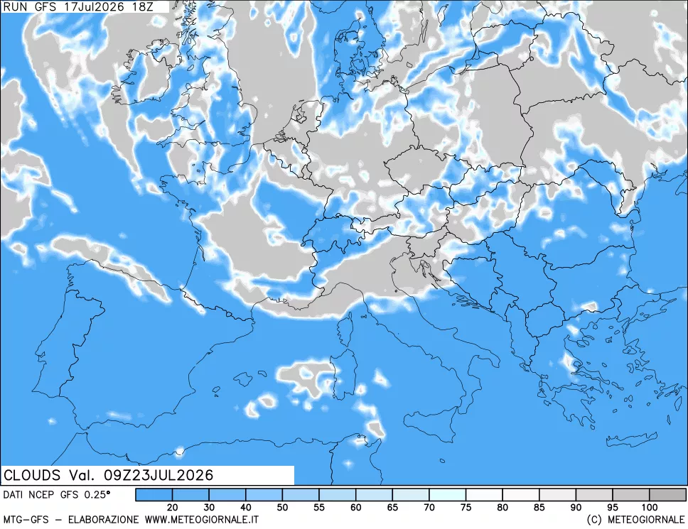mappa Nuvolosit&agrave; totale