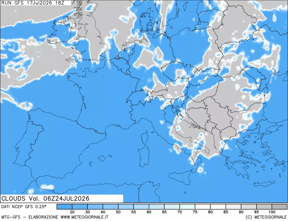 mappa Nuvolosit&agrave; totale