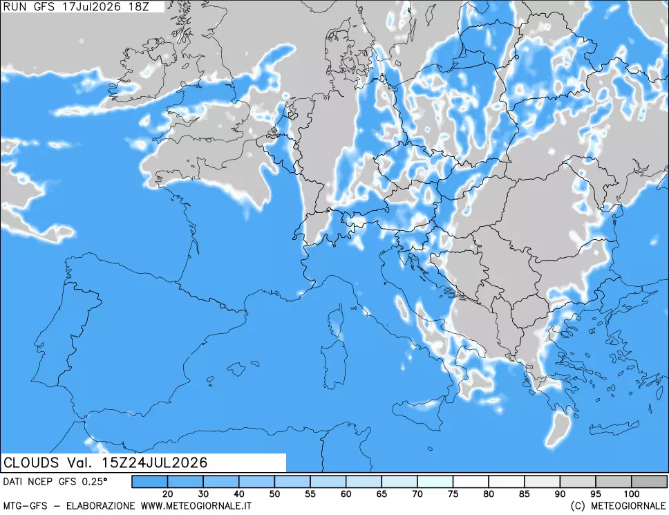 mappa Nuvolosit&agrave; totale