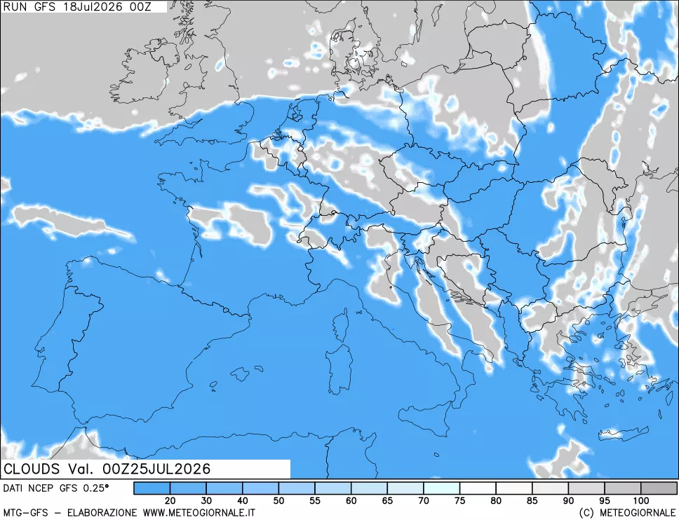 mappa Nuvolosit&agrave; totale