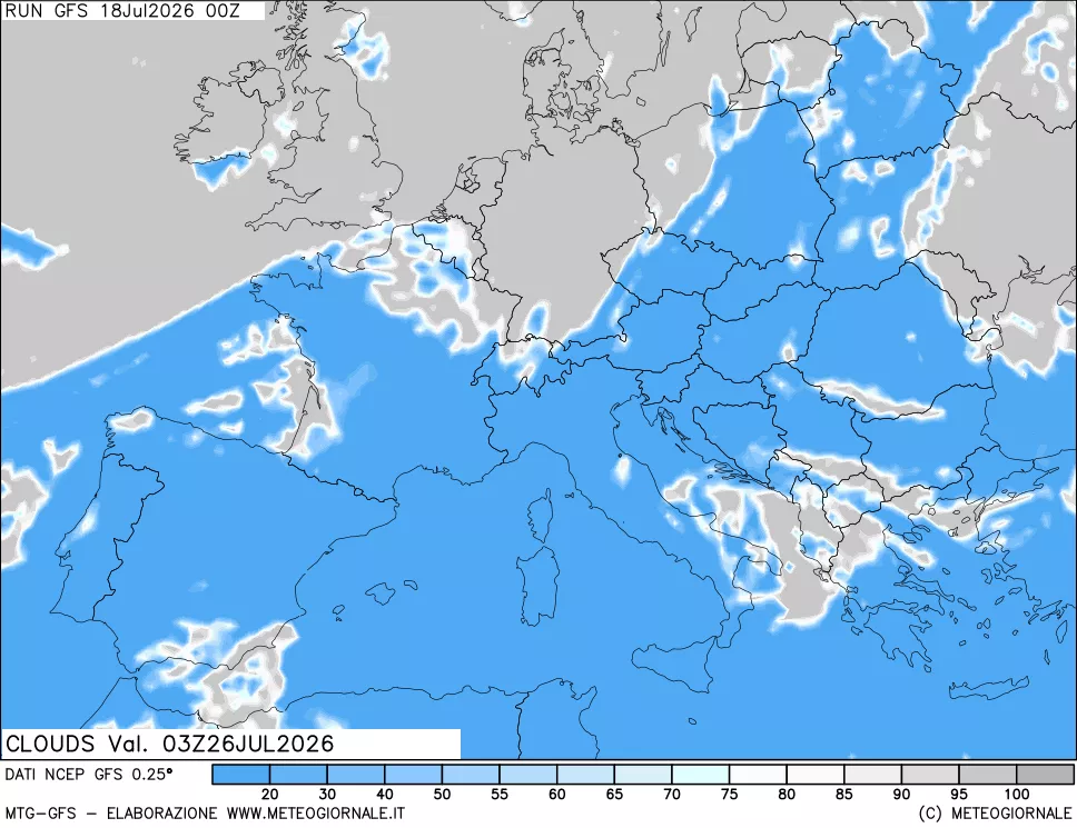 mappa Nuvolosit&agrave; totale