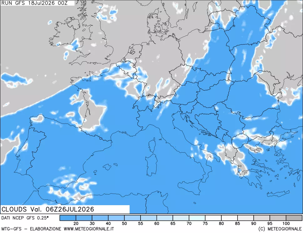 mappa Nuvolosit&agrave; totale