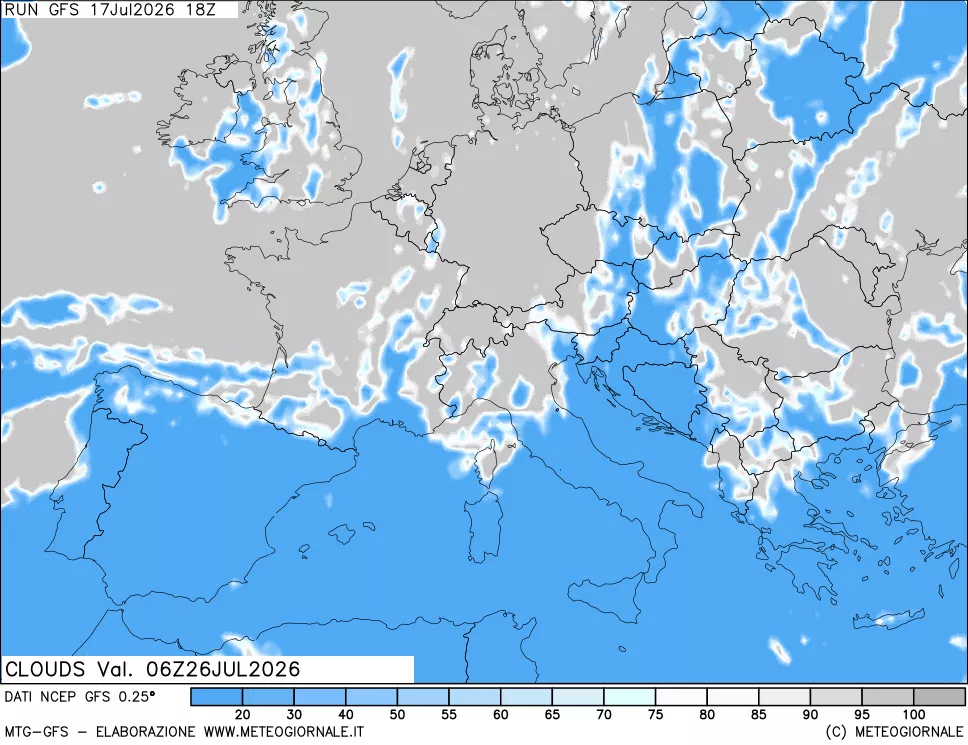 mappa Nuvolosit&agrave; totale