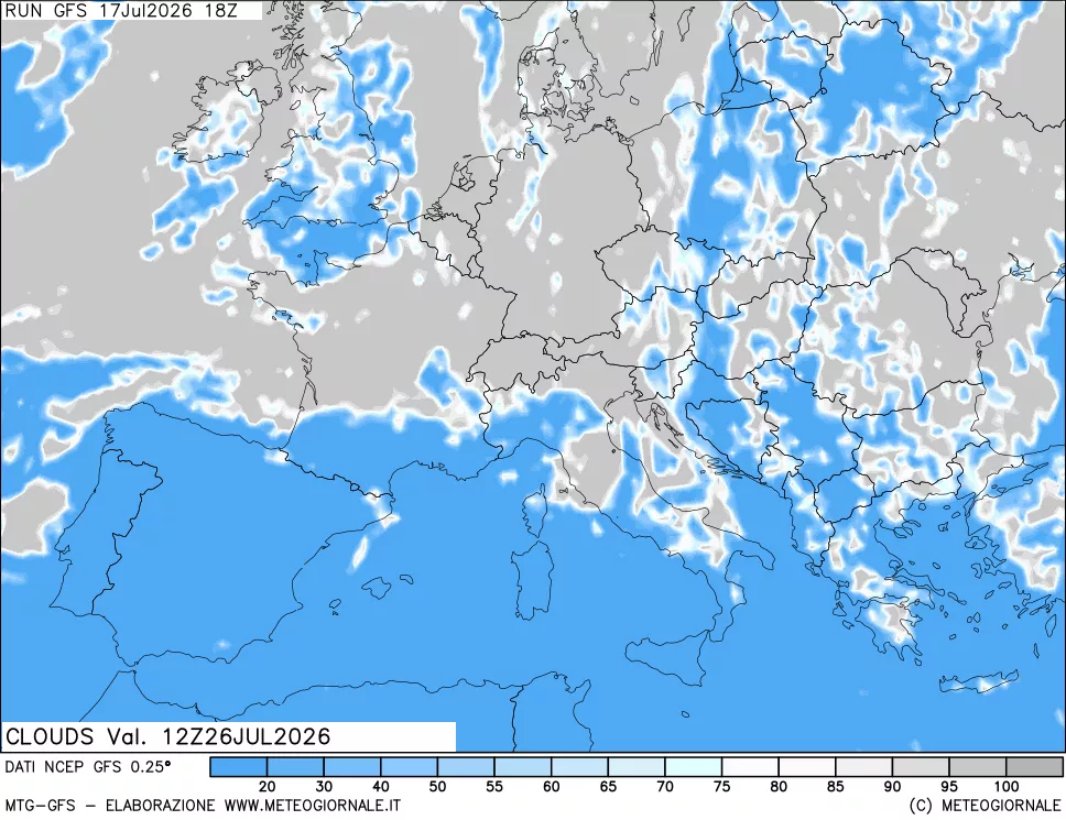 mappa Nuvolosit&agrave; totale