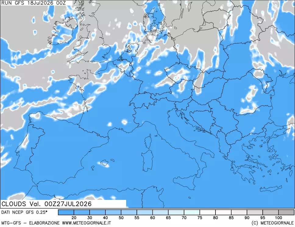 mappa Nuvolosit&agrave; totale
