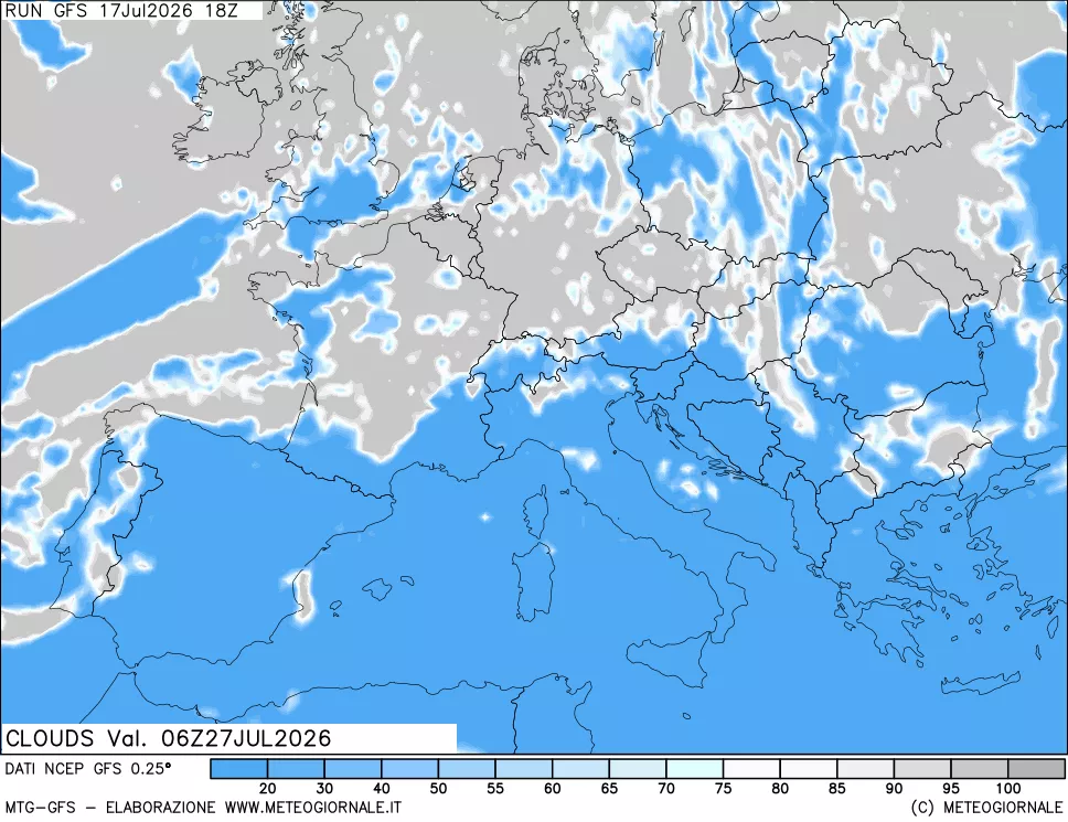 mappa Nuvolosit&agrave; totale
