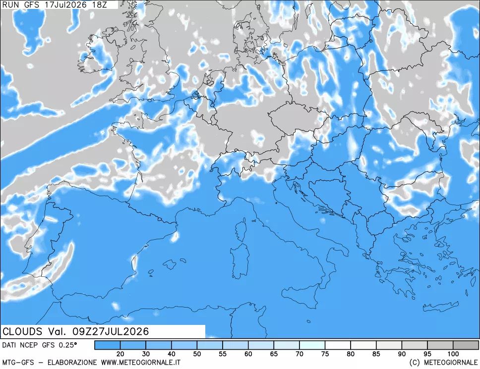 mappa Nuvolosit&agrave; totale