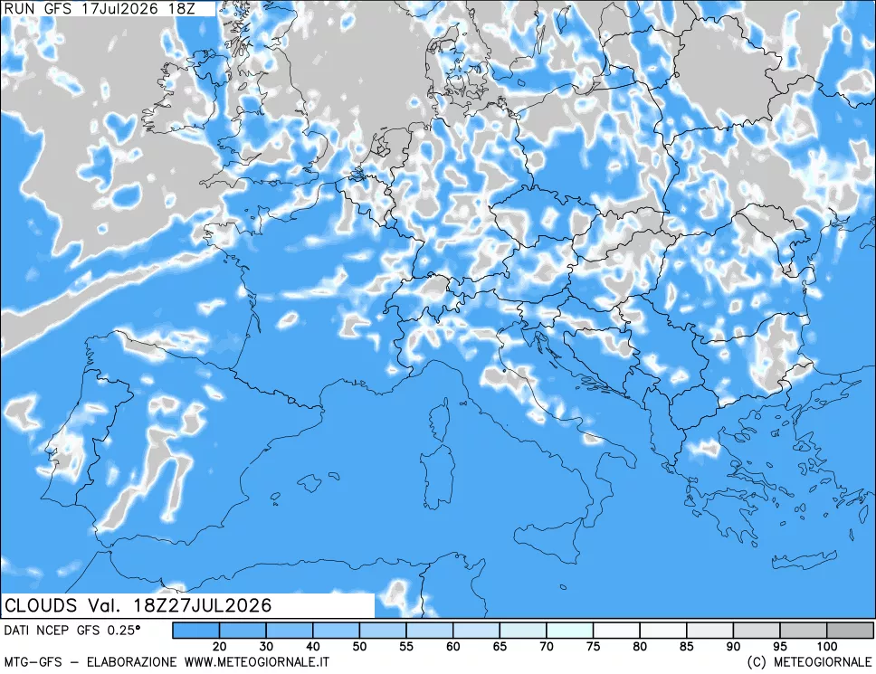 mappa Nuvolosit&agrave; totale