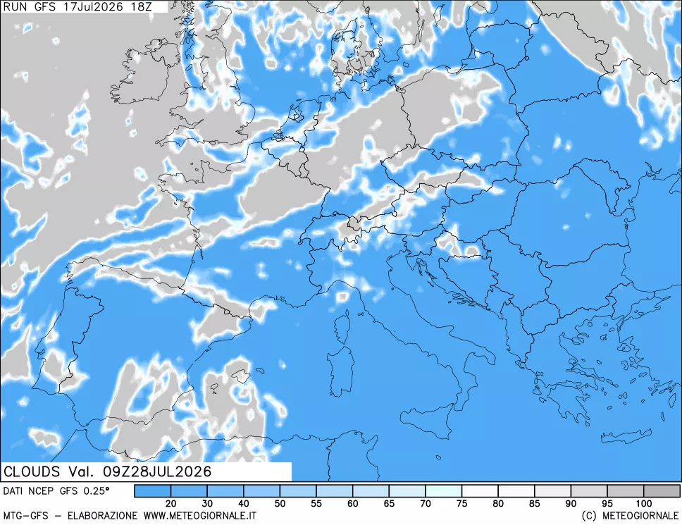 mappa Nuvolosit&agrave; totale