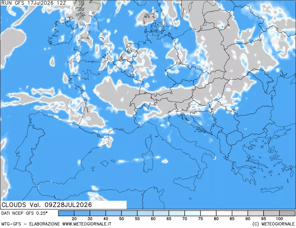 mappa Nuvolosit&agrave; totale