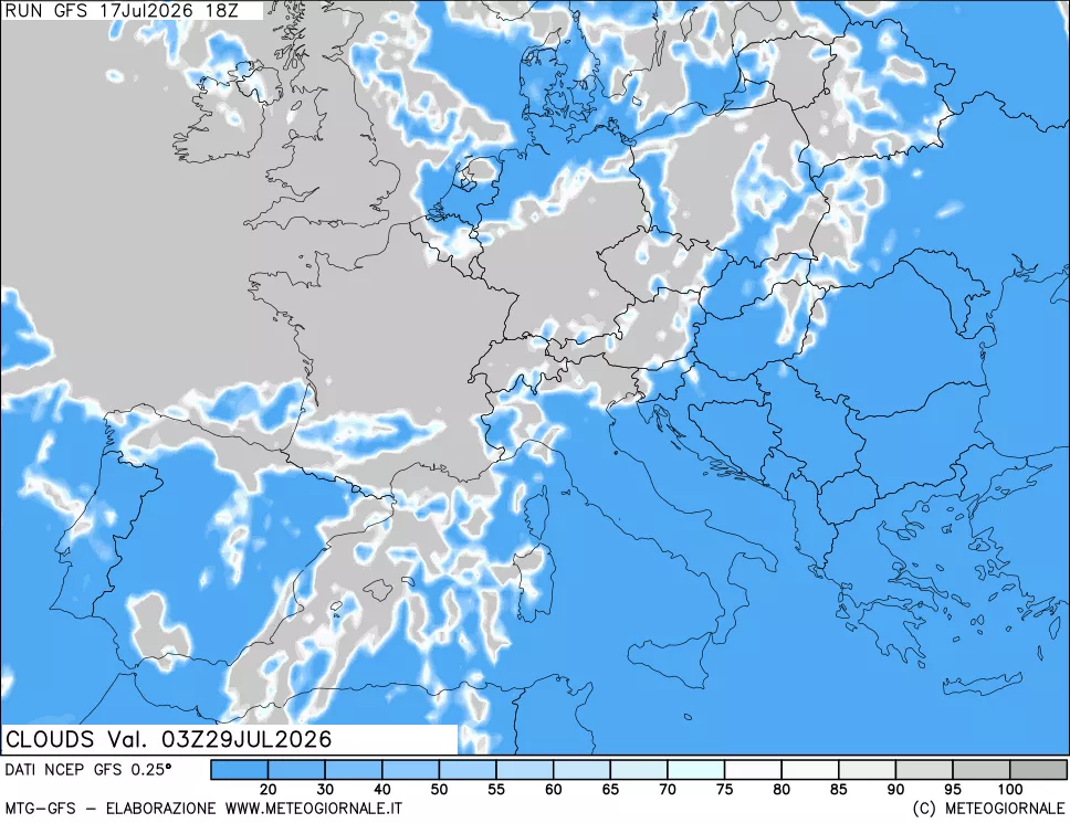 mappa Nuvolosit&agrave; totale