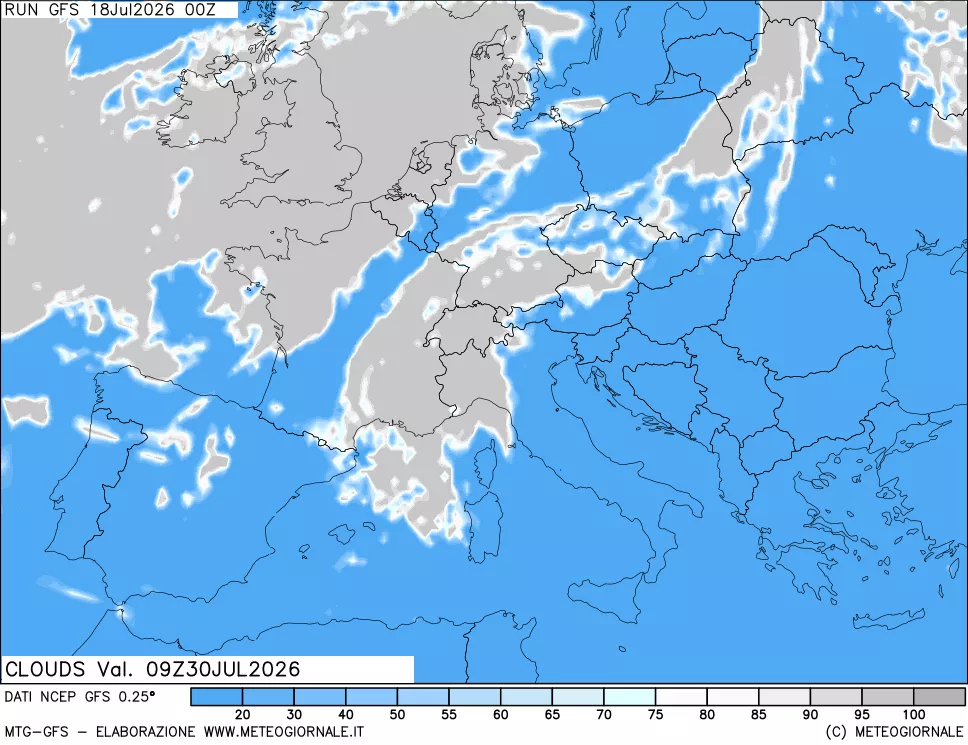 mappa Nuvolosit&agrave; totale