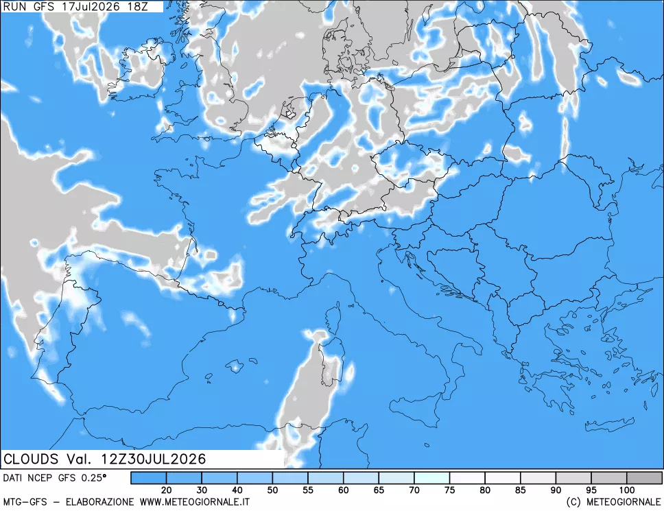 mappa Nuvolosit&agrave; totale