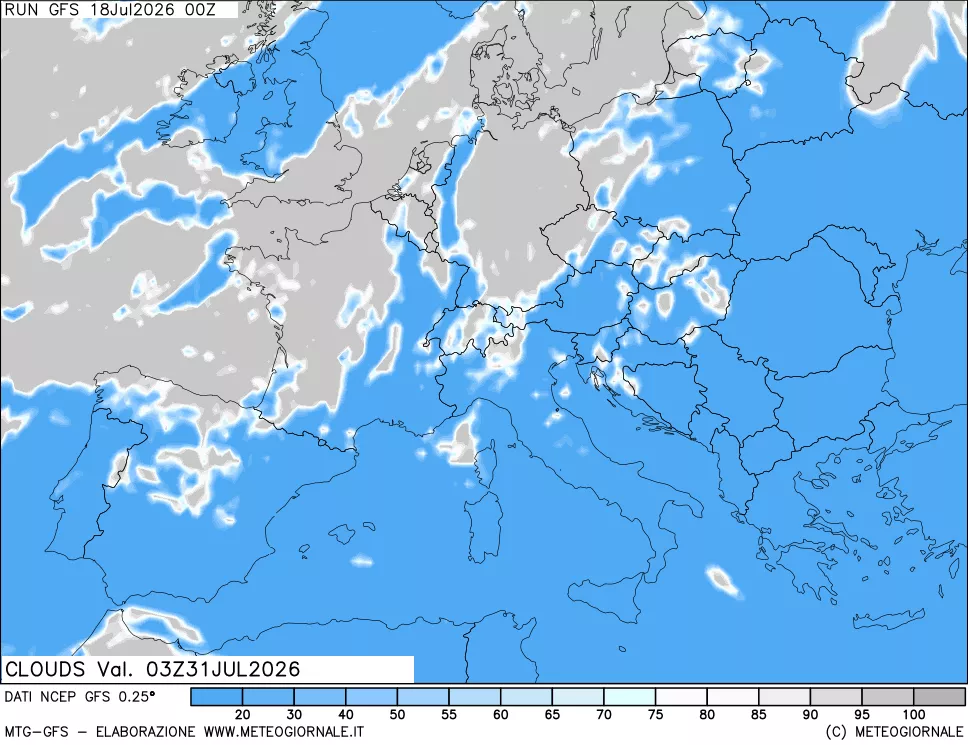 mappa Nuvolosit&agrave; totale