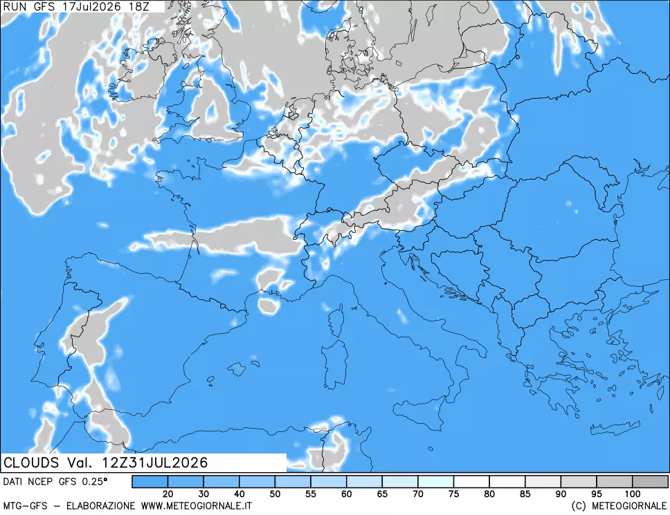 mappa Nuvolosit&agrave; totale