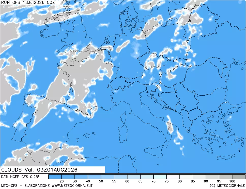 mappa Nuvolosit&agrave; totale