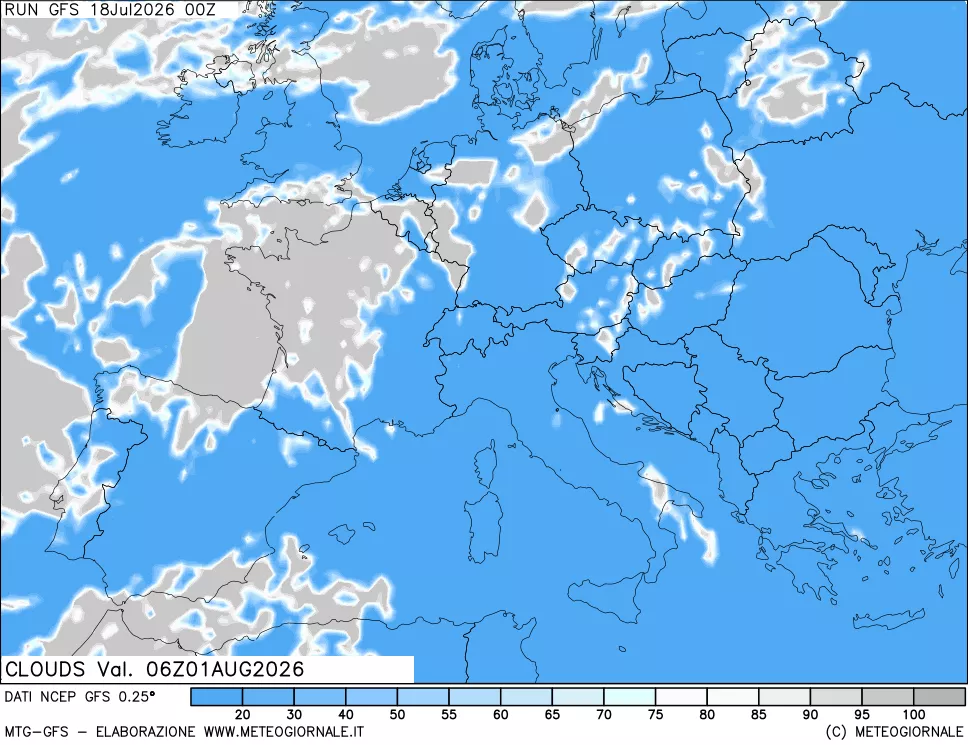 mappa Nuvolosit&agrave; totale