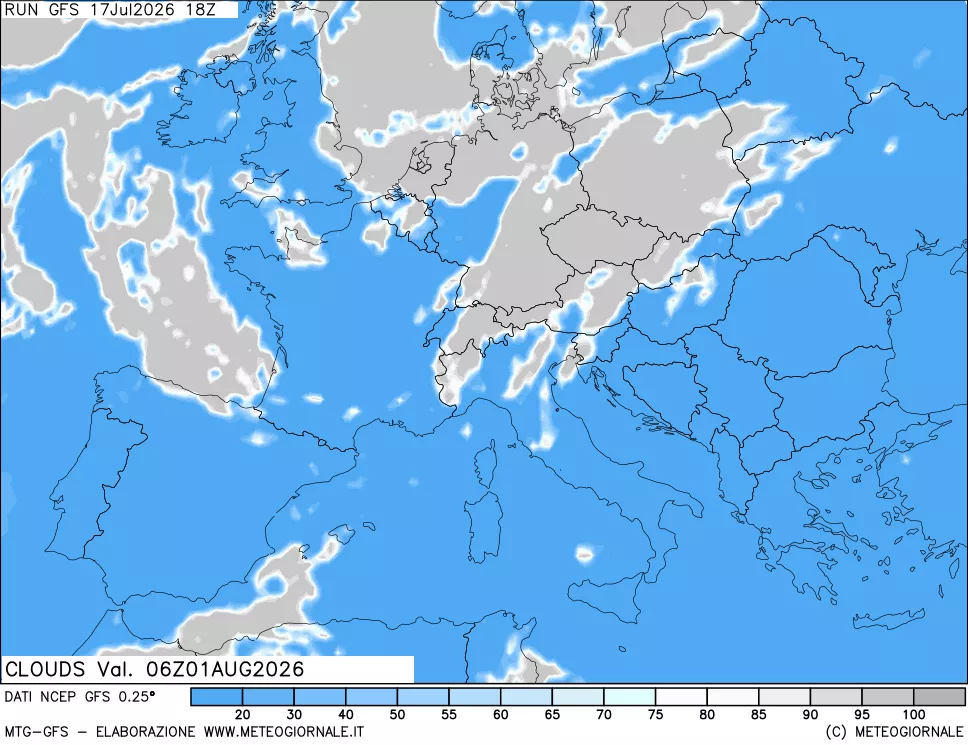 mappa Nuvolosit&agrave; totale
