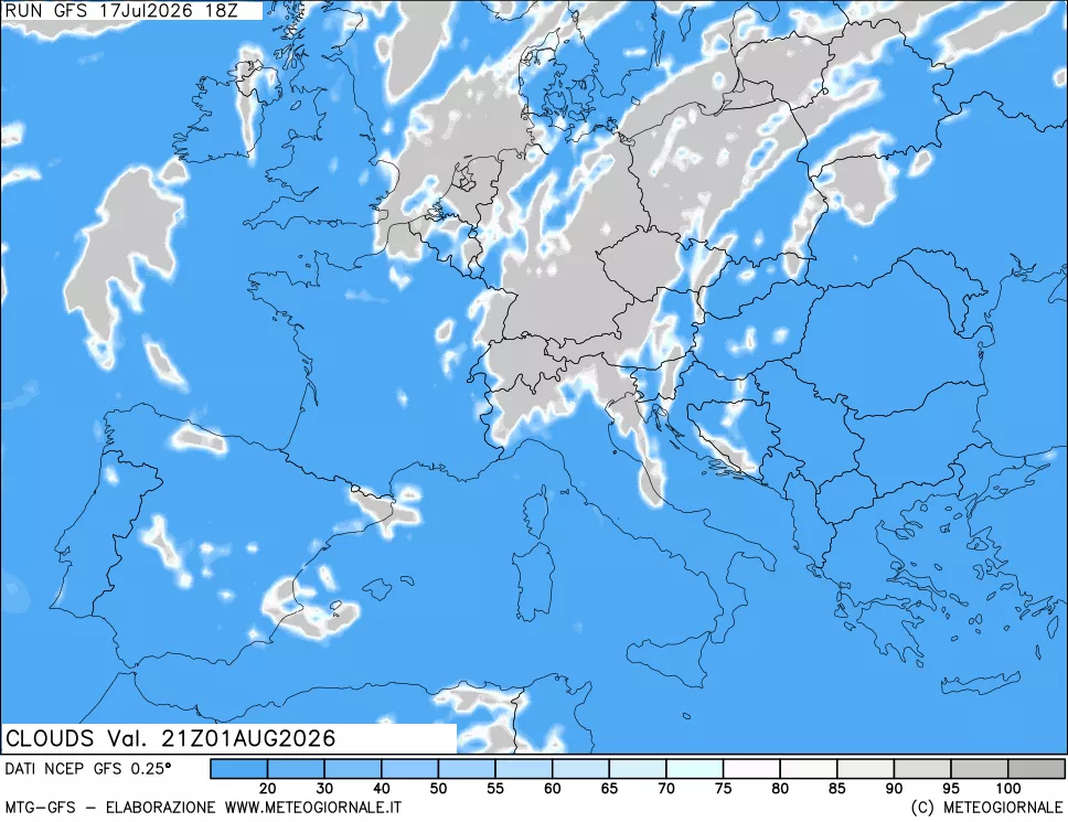 mappa Nuvolosit&agrave; totale