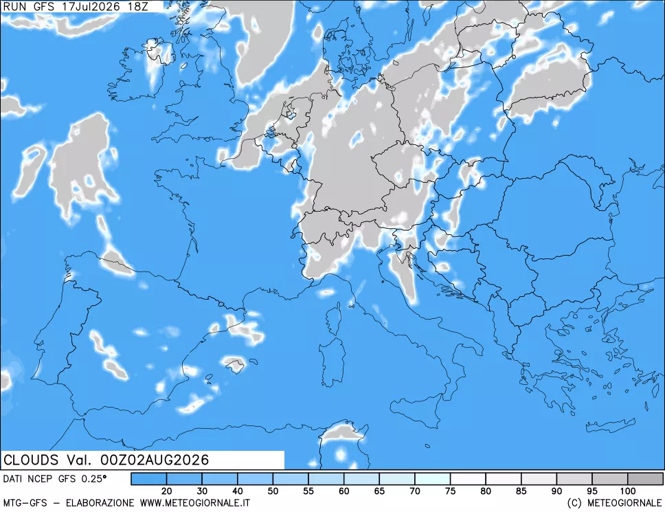 mappa Nuvolosit&agrave; totale