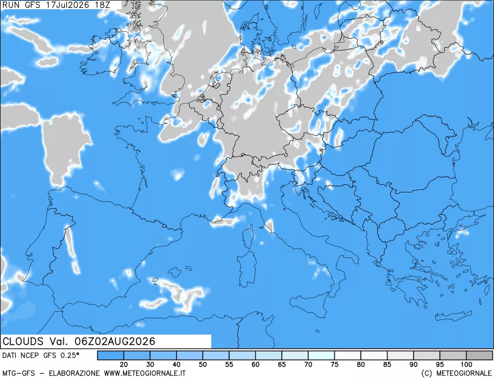mappa Nuvolosit&agrave; totale