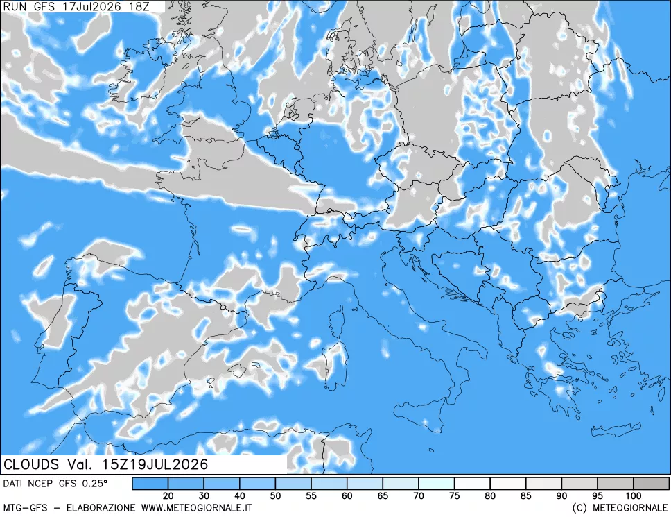 mappa Nuvolosit&agrave; totale