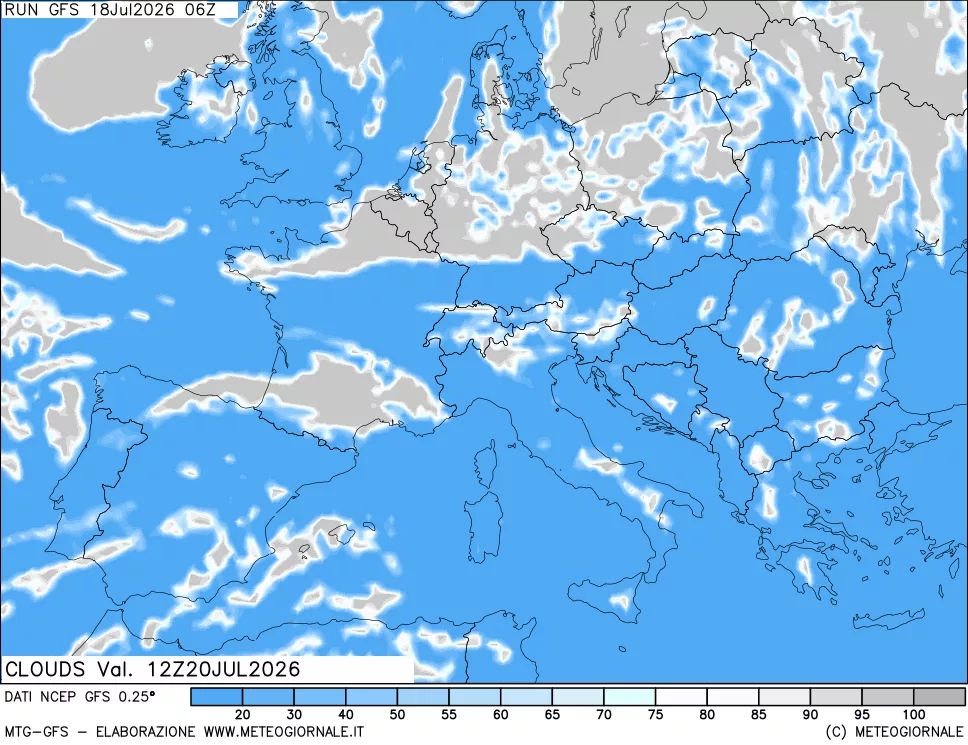 mappa Nuvolosit&agrave; totale