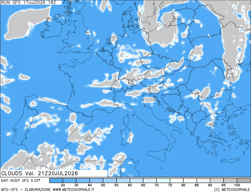mappa Nuvolosit&agrave; totale